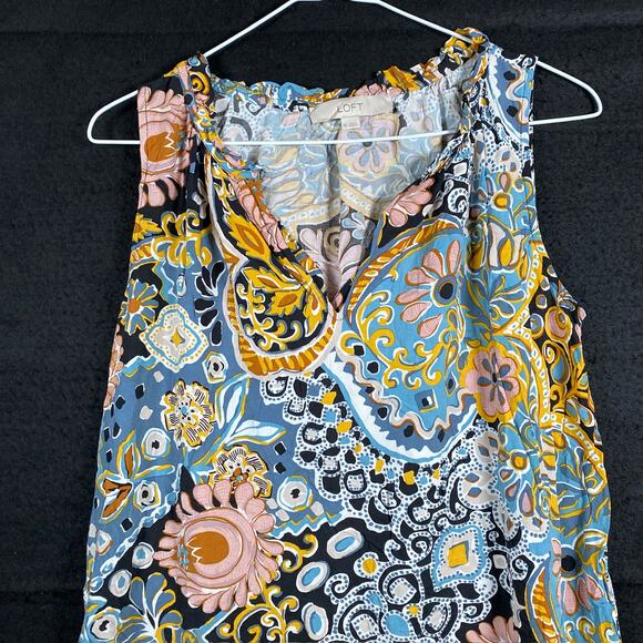 Ann Taylor LOFT Womens Dress Multicolored Abstract V Neck Sleeveless Stretch XS - Picture 2 of 10